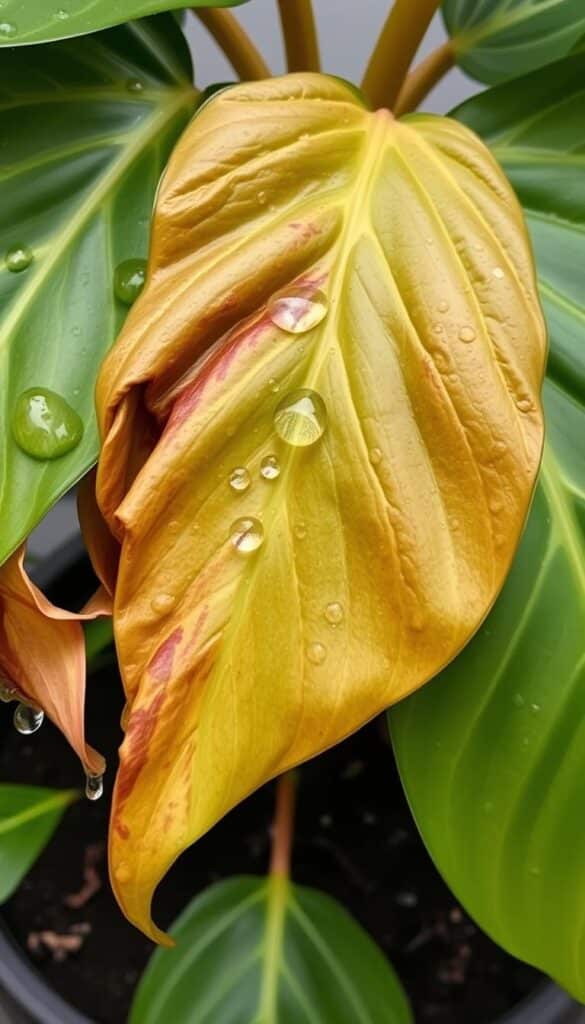 Signs of overwatering in Philodendron Tahiti