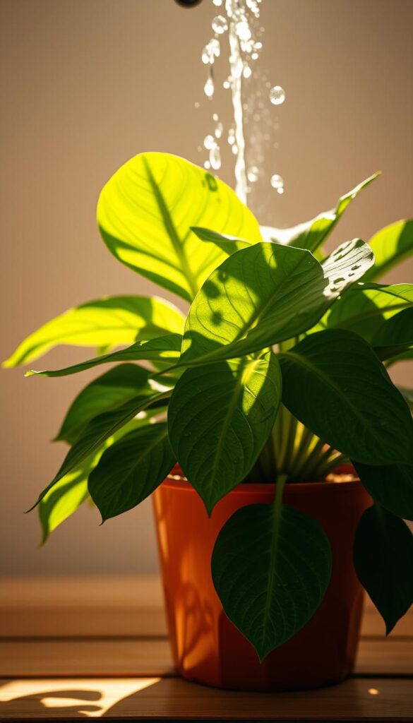 Watering and light setup for plant health