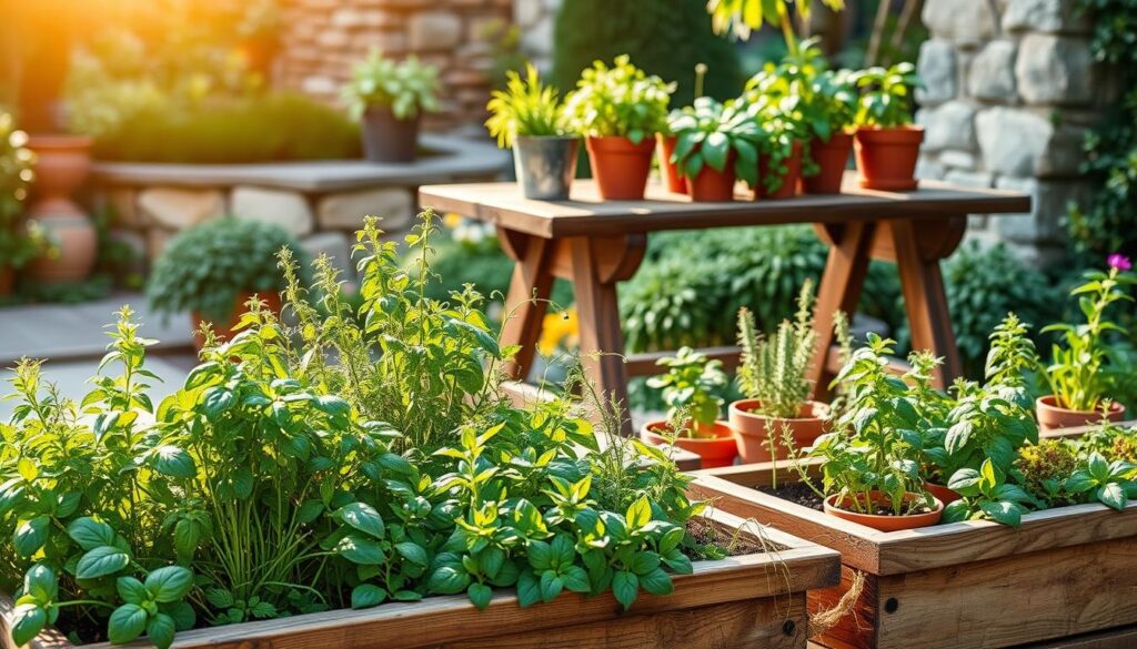 container herb garden setup